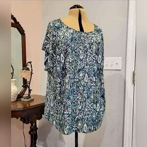 NEW 2X Green/Blue Sparkly Blouse